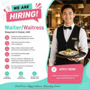 Waiter/Waitress Required in Dubai