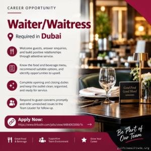 Waiter/Waitress Required in Dubai