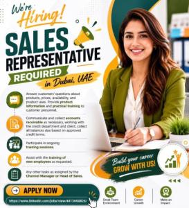 Sales Representative Required in Dubai