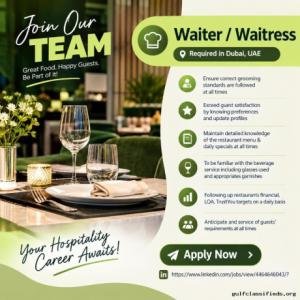 Waiter/Waitress Required in Dubai