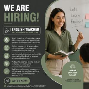 English Teacher Required in Dubai