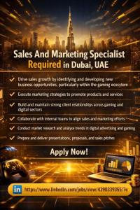 Sales And Marketing Specialist Required in Dubai