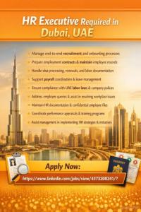 HR Executive Required in Dubai