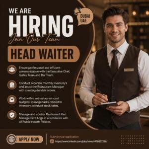 Head Waiter Required in Dubai