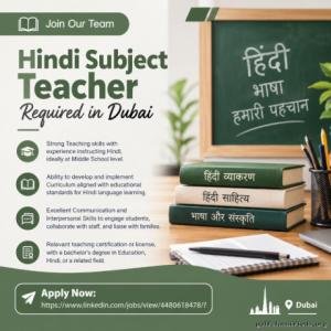 Hindi Subject Teacher Required in Dubai