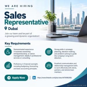 Sales Representative Required in Dubai