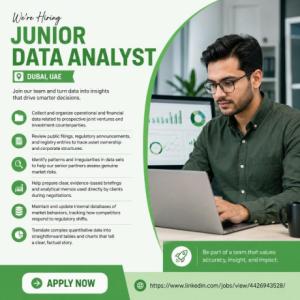 Junior Data Analyst Required in Dubai