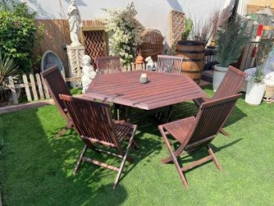 Outdoor dining table solid wood with 6 foldable chairs