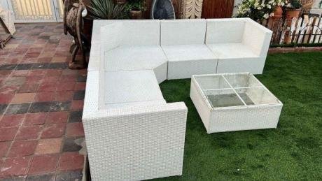 L shape rattan sofa set with coffee table