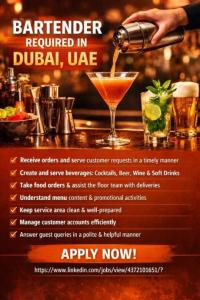 Bartender Required in Dubai
