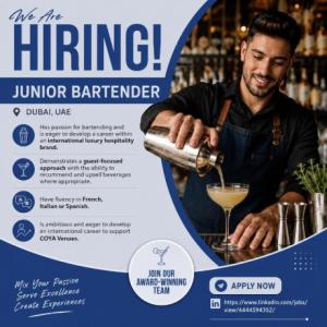 Junior Bartender Required in Dubai