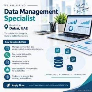 Data Management Specialist Required in Dubai